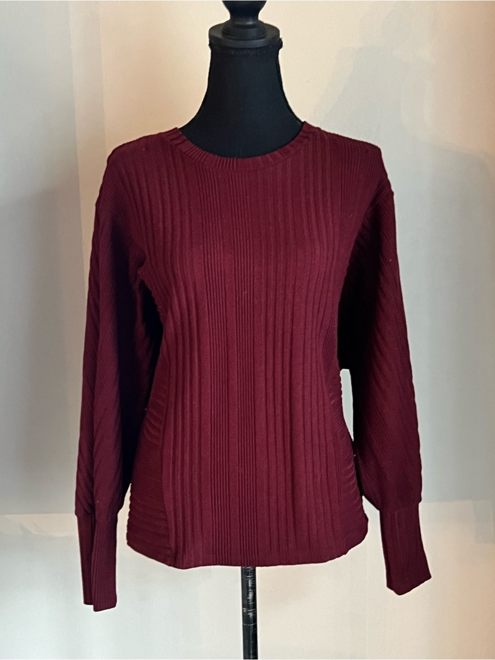 Simply Vera Vera Wang Ribbed Crew Neck Sweater - Wine